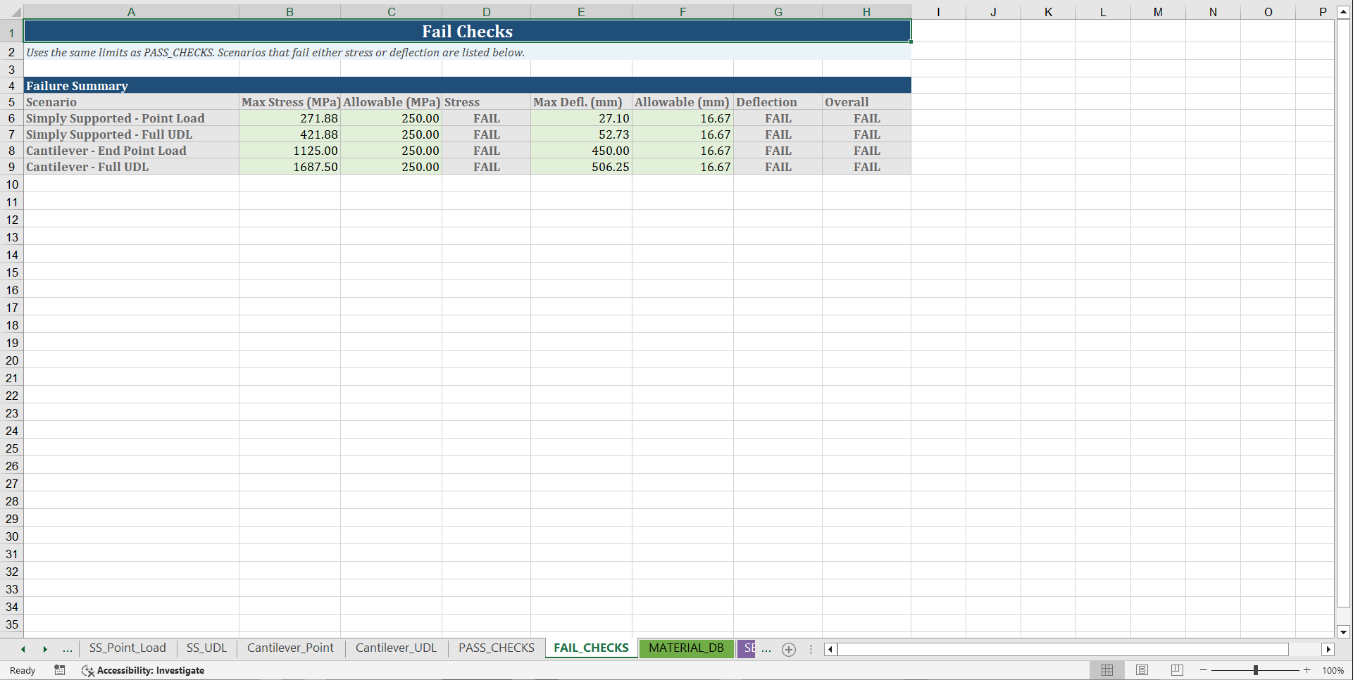 Beam Deflection Analyzer (Excel template (XLSX)) Preview Image