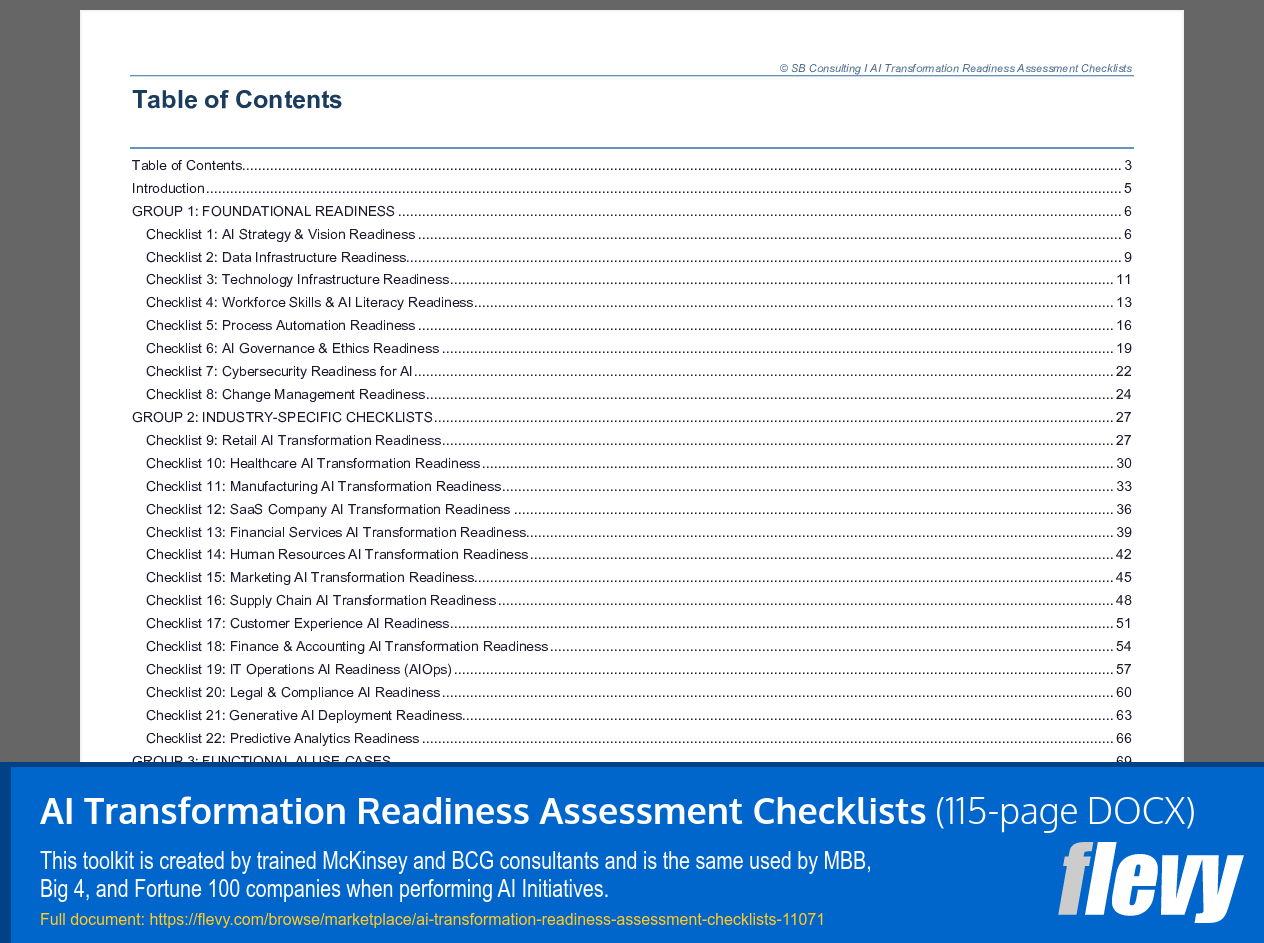 AI Transformation Readiness Assessment Checklists (115-page Word document) Preview Image