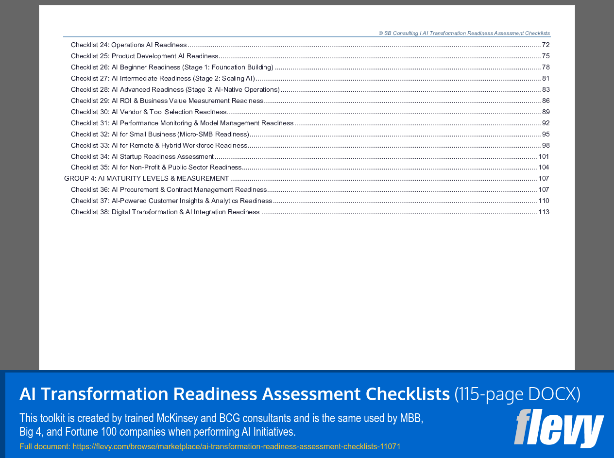 AI Transformation Readiness Assessment Checklists (115-page Word document) Preview Image