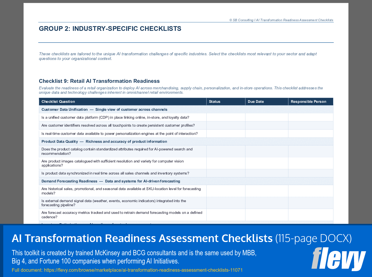 AI Transformation Readiness Assessment Checklists (115-page Word document) Preview Image