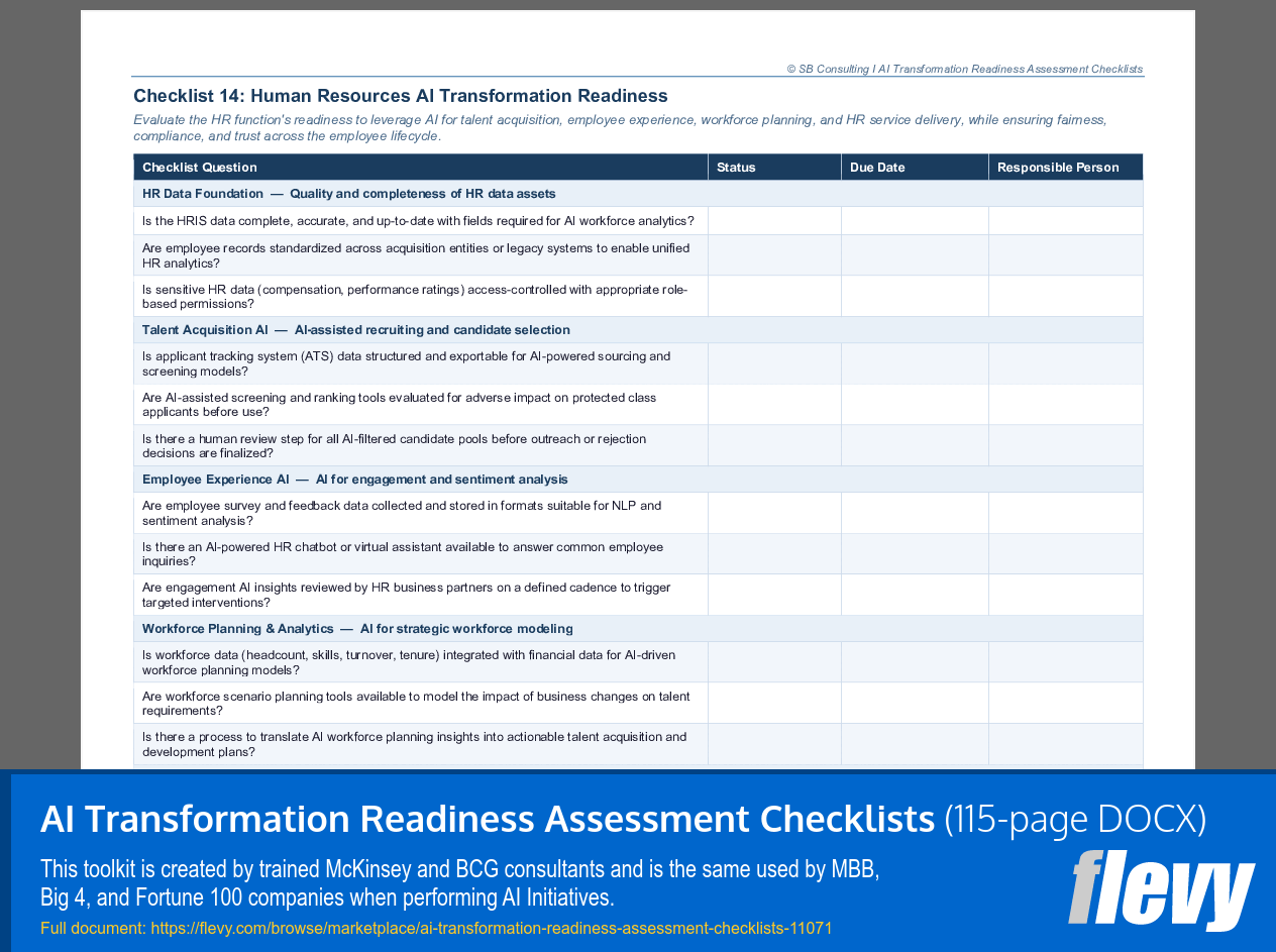 AI Transformation Readiness Assessment Checklists (115-page Word document) Preview Image