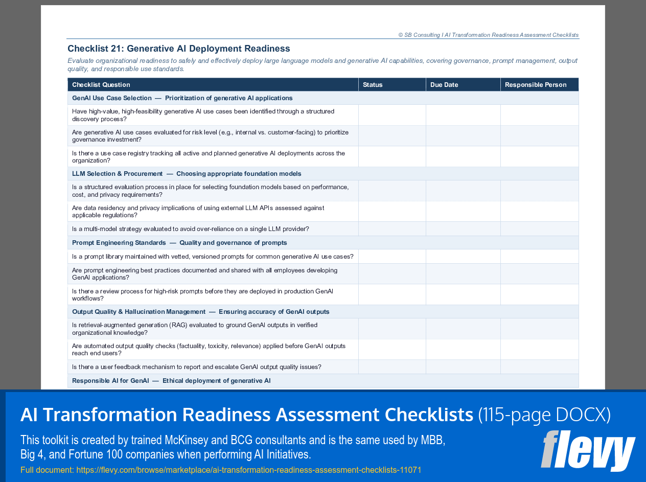 AI Transformation Readiness Assessment Checklists (115-page Word document) Preview Image