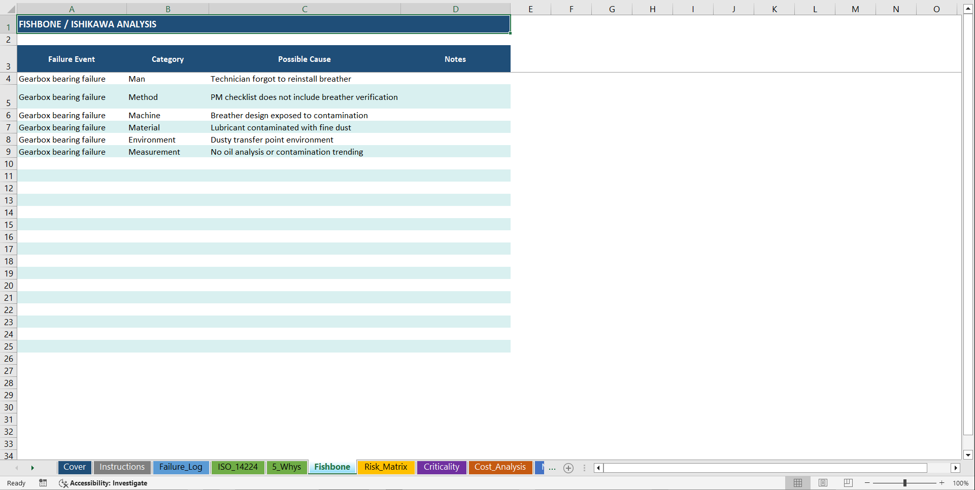 Enterprise Root Cause Analysis (RCA) & Reliability System (Excel template (XLSX)) Preview Image