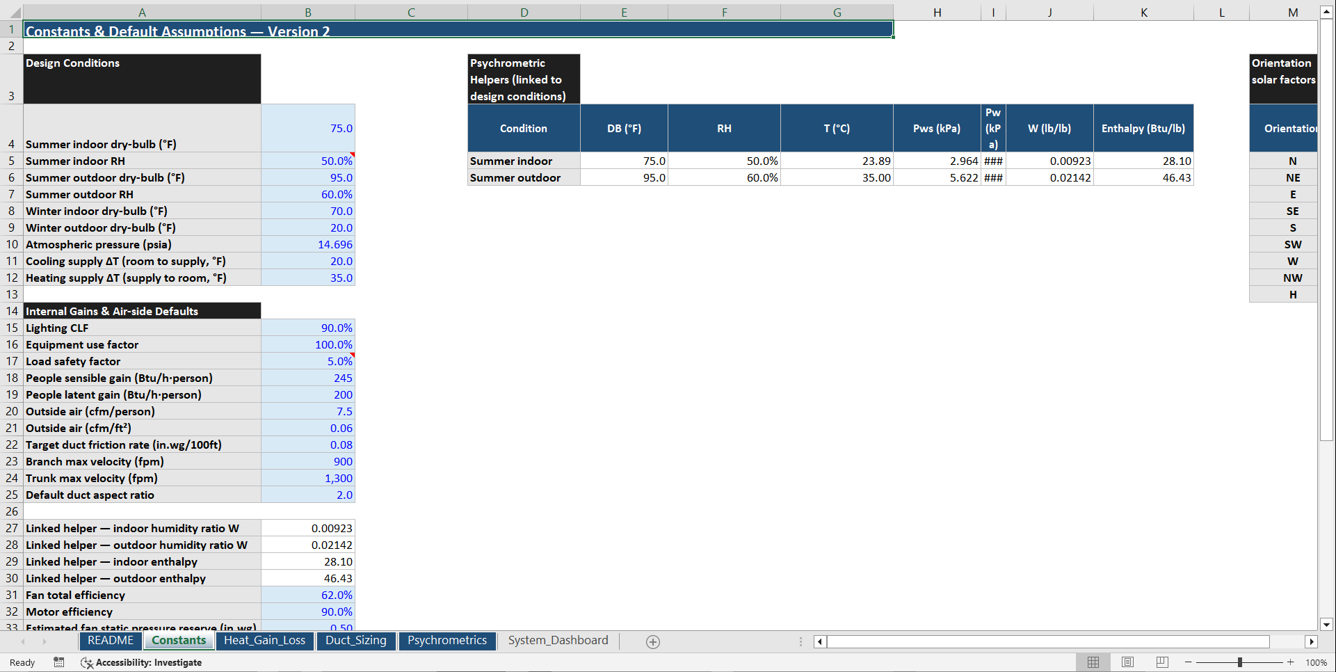 HVAC Load & System Design Excel Toolkit (ASHRAE-Based) (Excel template (XLSX)) Preview Image