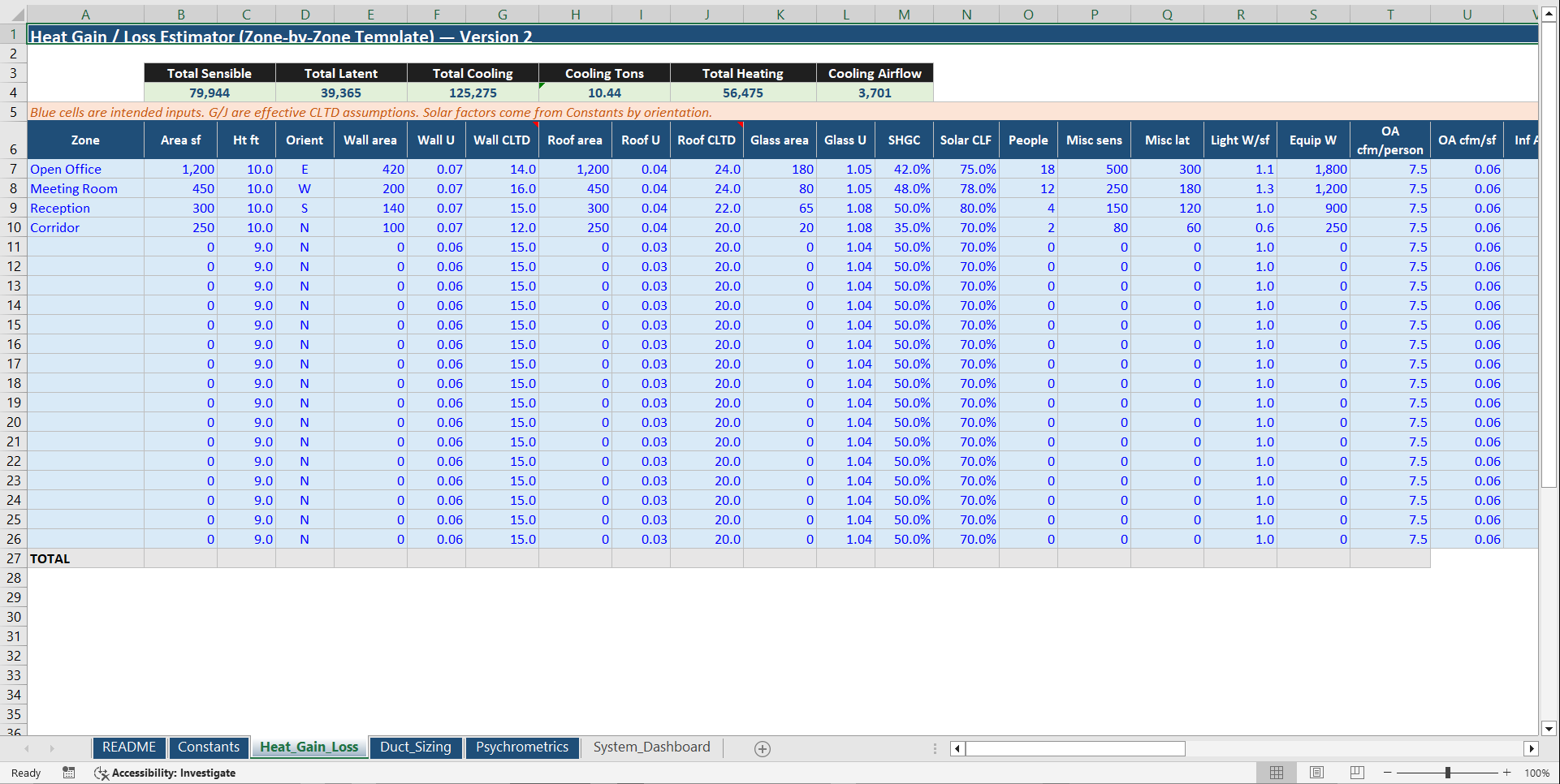 HVAC Load & System Design Excel Toolkit (ASHRAE-Based) (Excel template (XLSX)) Preview Image