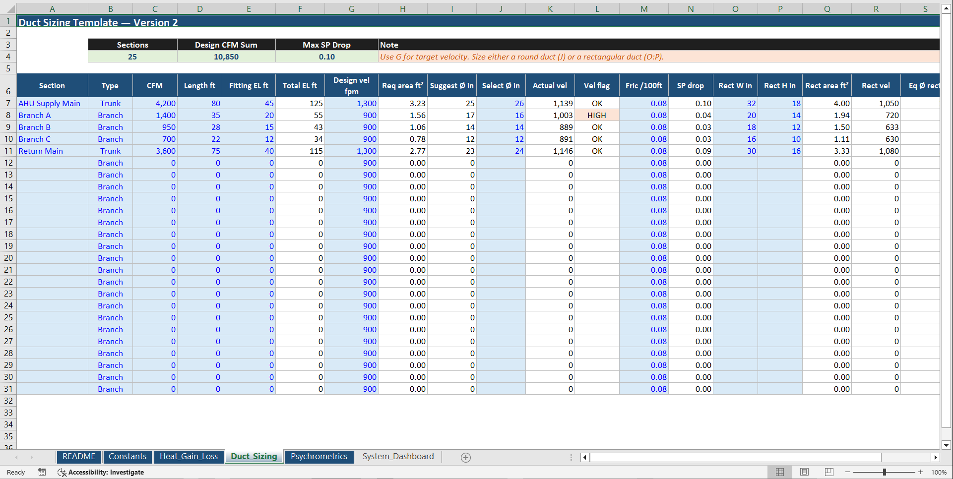 HVAC Load & System Design Excel Toolkit (ASHRAE-Based) (Excel template (XLSX)) Preview Image