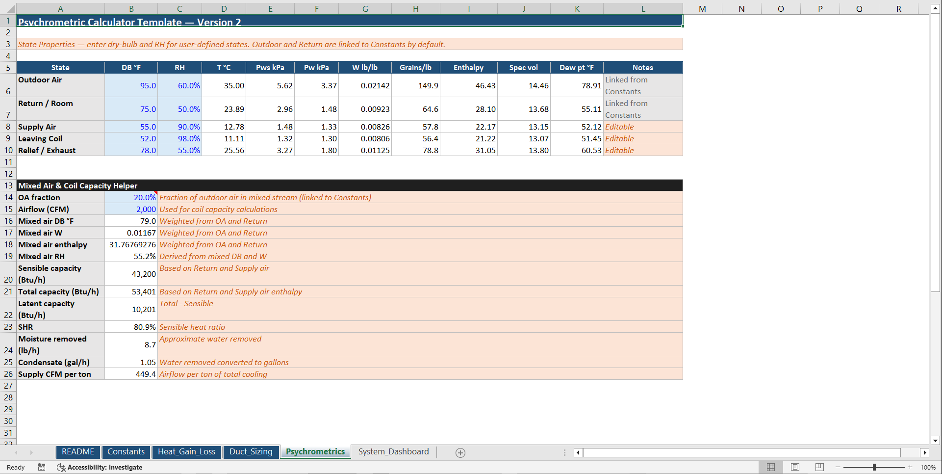 HVAC Load & System Design Excel Toolkit (ASHRAE-Based) (Excel template (XLSX)) Preview Image