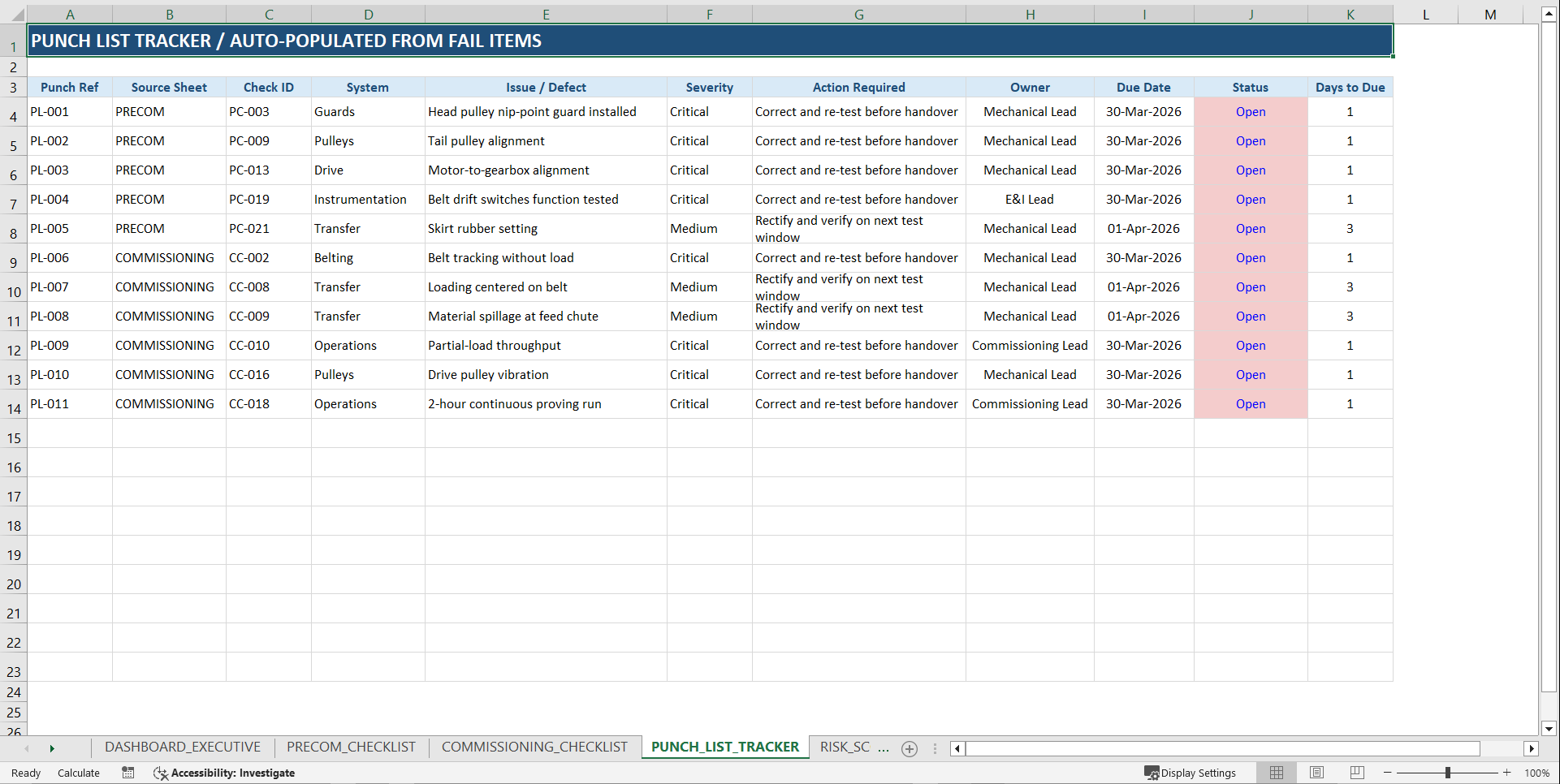 Conveyor Commissioning & Risk Assessment Toolkit ISO 14224 (Excel template (XLSX)) Preview Image