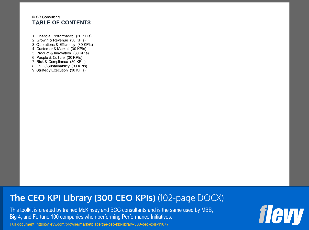 CEO KPI Library (300 CEO KPIs) (102-page Word document) Preview Image