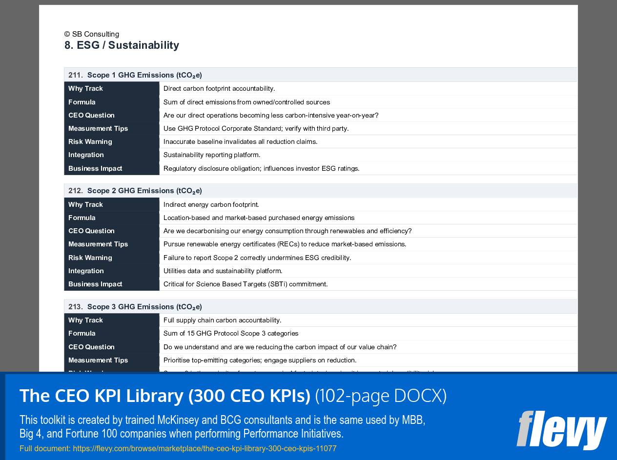 CEO KPI Library (300 CEO KPIs) (102-page Word document) Preview Image