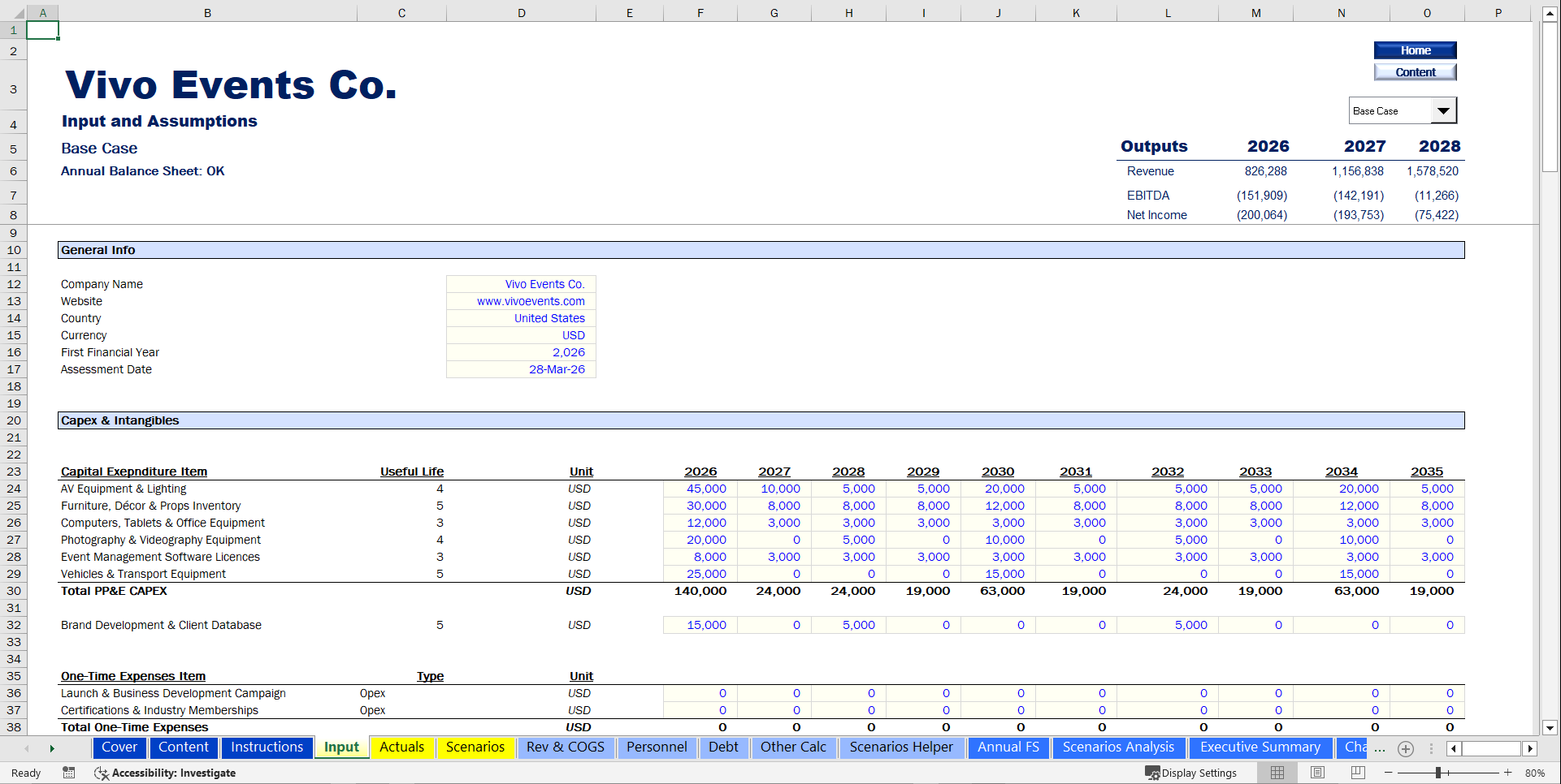 Event Planning & Management Financial Model (10-Year Forecast) (Excel template (XLSX)) Preview Image