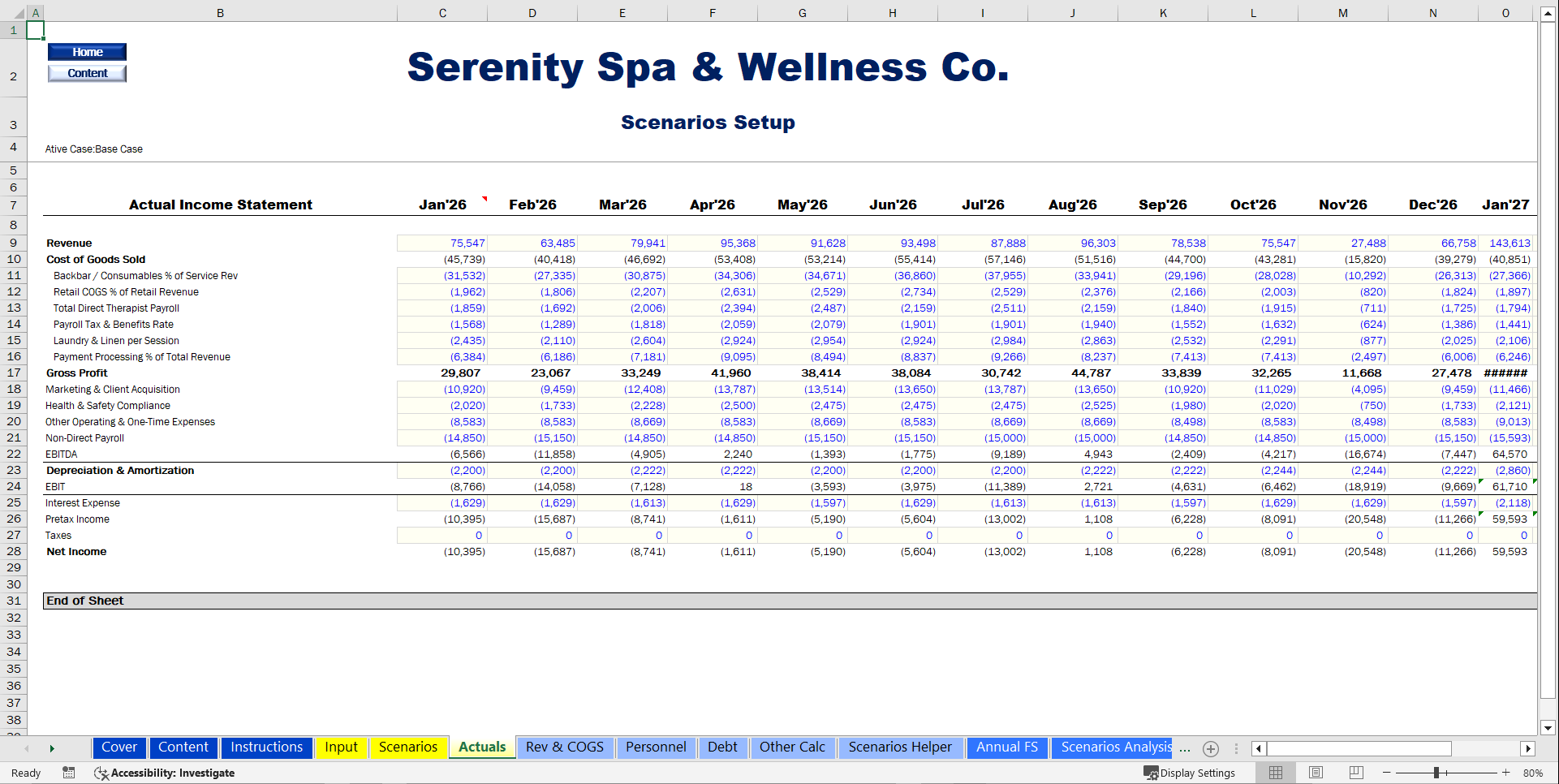 Spa & Wellness Center Financial Model (10-Year Forecast) (Excel template (XLSX)) Preview Image