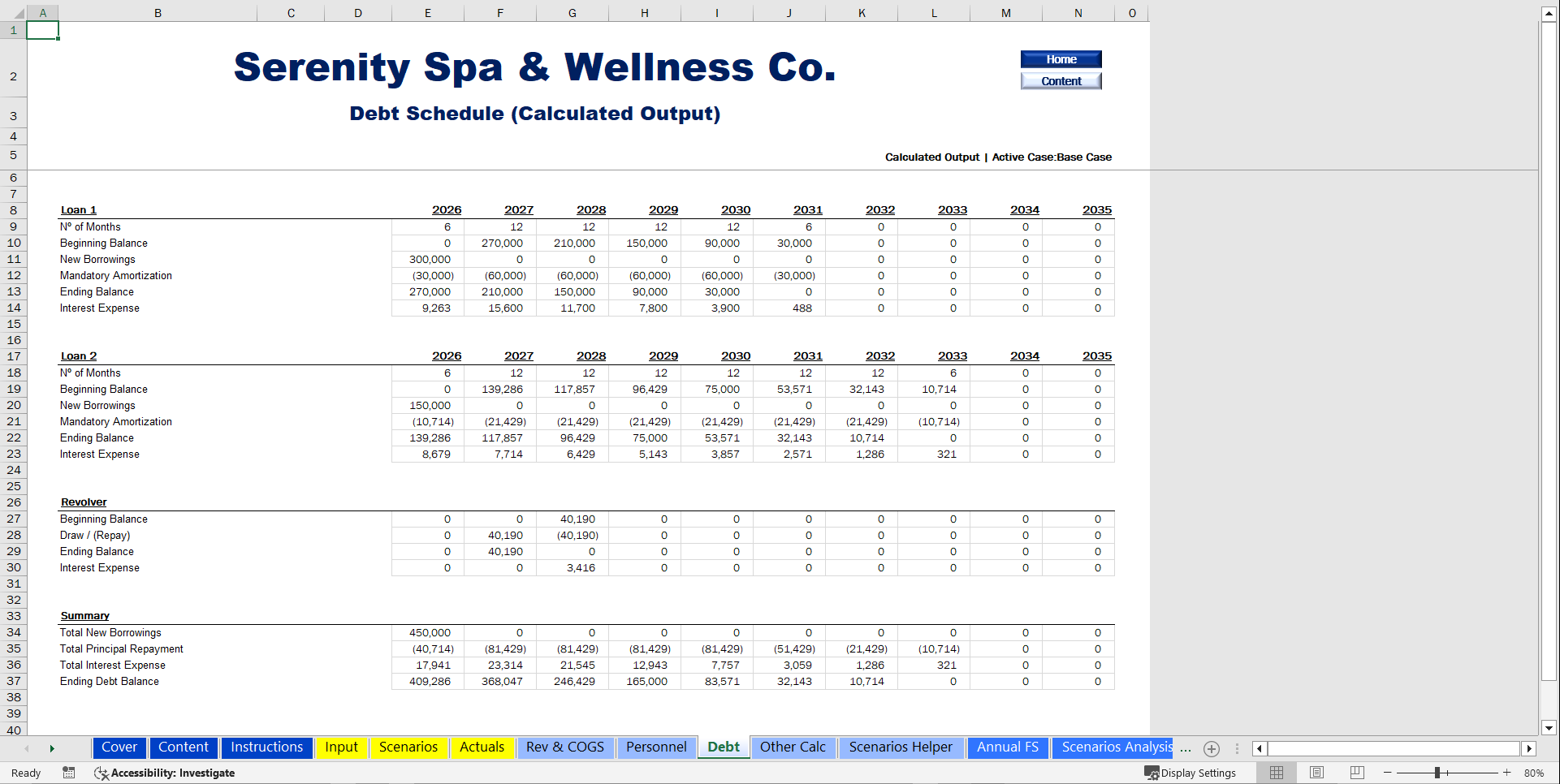 Spa & Wellness Center Financial Model (10-Year Forecast) (Excel template (XLSX)) Preview Image