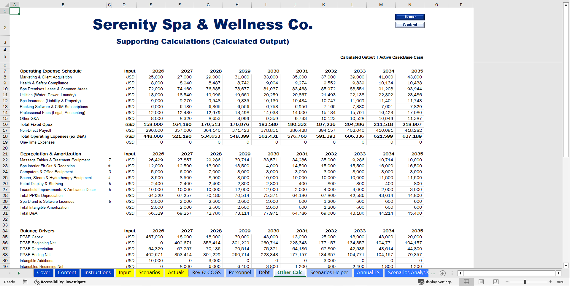 Spa & Wellness Center Financial Model (10-Year Forecast) (Excel template (XLSX)) Preview Image