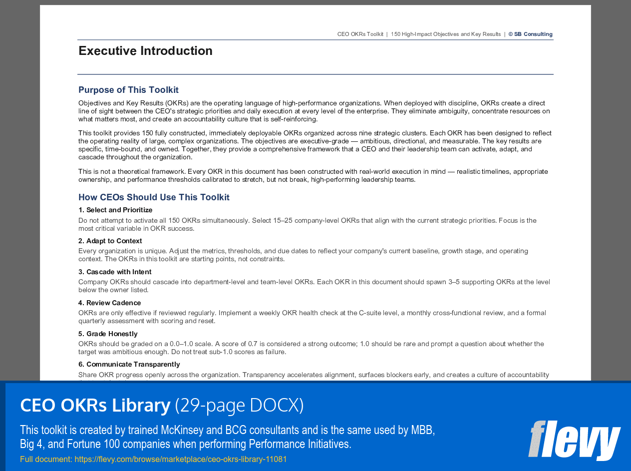 CEO OKRs Library (29-page Word document) Preview Image