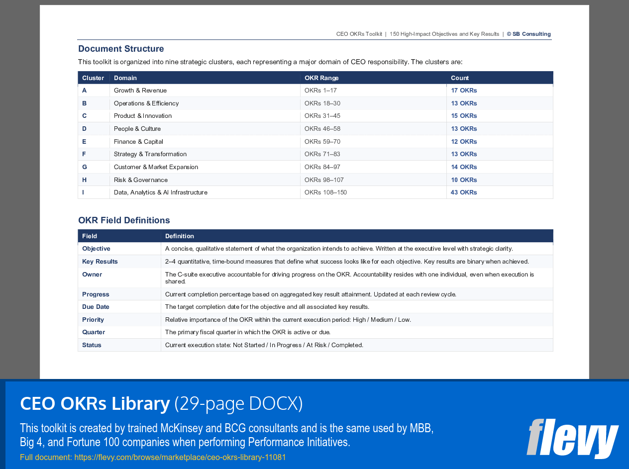 CEO OKRs Library (29-page Word document) Preview Image