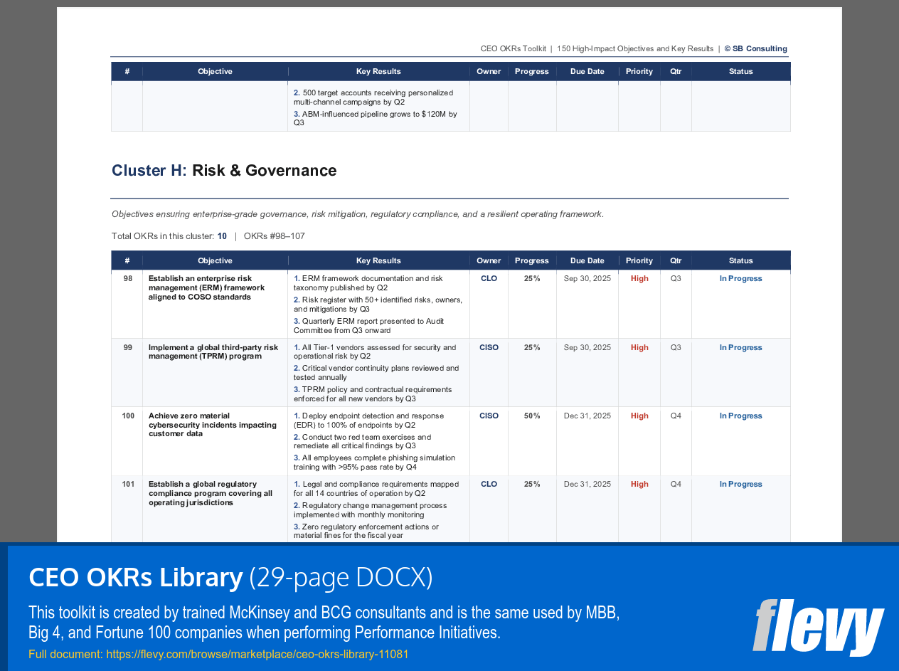 CEO OKRs Library (29-page Word document) Preview Image