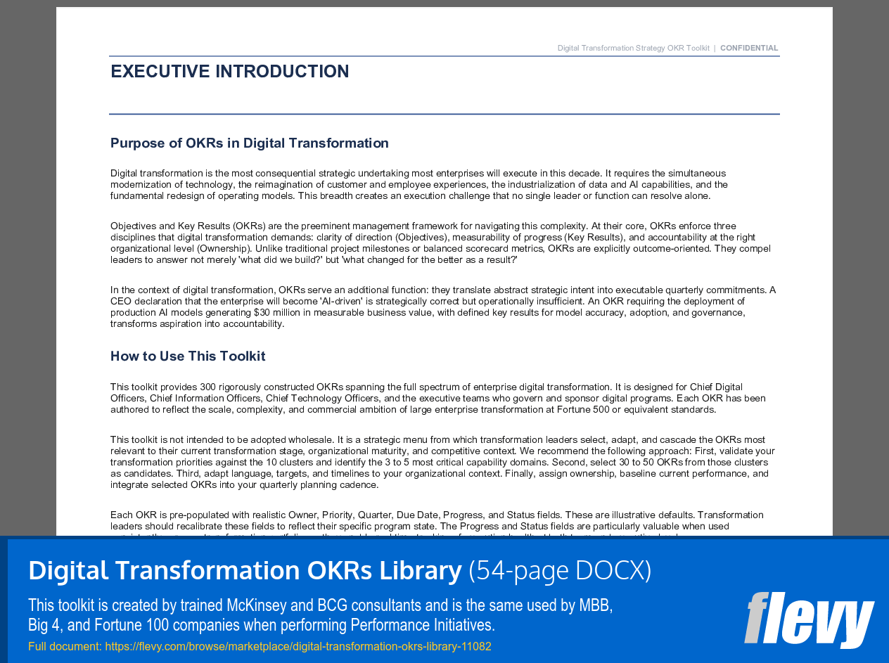 Digital Transformation OKRs Library (54-page Word document) Preview Image