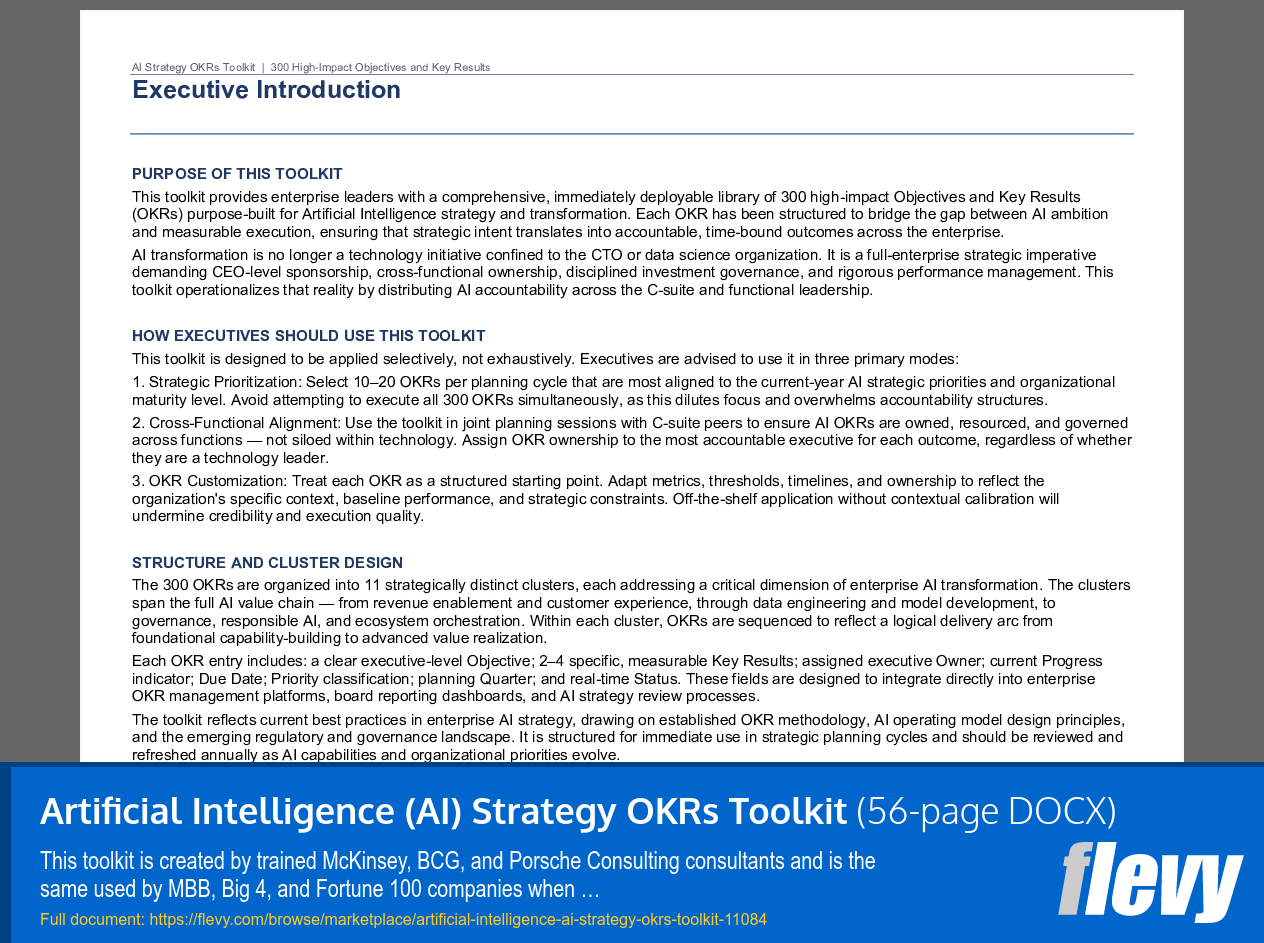 Artificial Intelligence (AI) Strategy OKRs Toolkit (56-page Word document) Preview Image