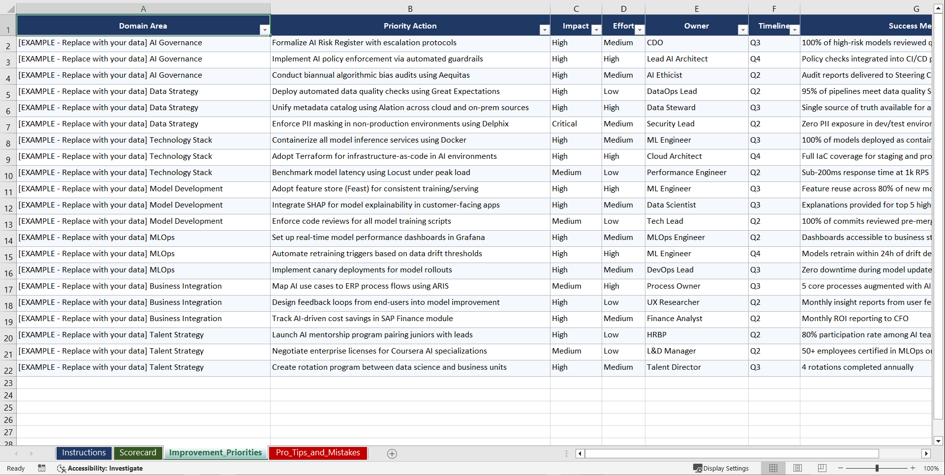 AI Operating Model Design Playbook (Excel template (XLSX)) Preview Image