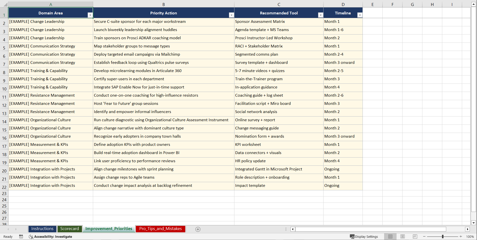 Change Management for Technology Adoption Playbook (Excel template (XLSX)) Preview Image
