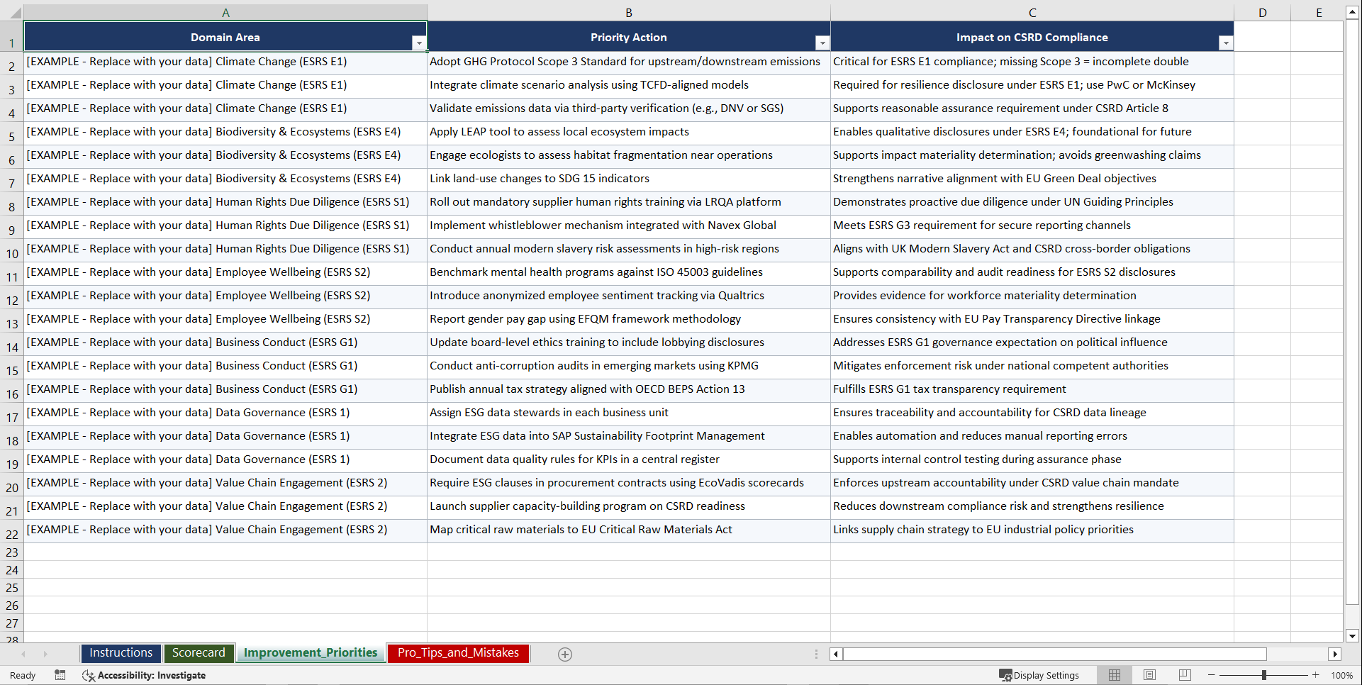 CSRD and ESG Reporting Compliance Playbook (Excel template (XLSX)) Preview Image
