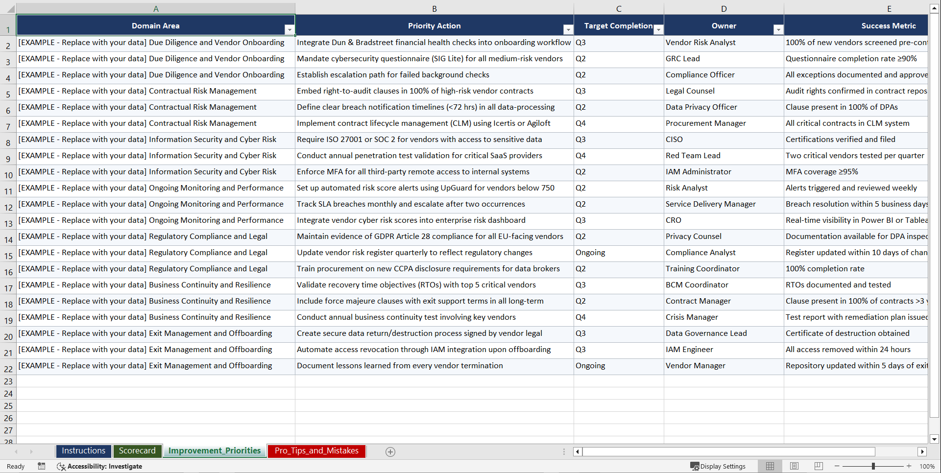 Third-Party Risk Management Playbook (Excel template (XLSX)) Preview Image