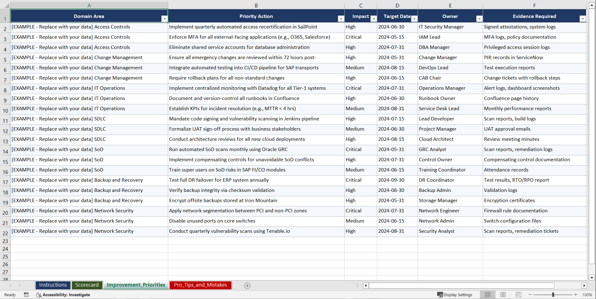 IT General Controls ITGC Audit Readiness Playbook (Excel template (XLSX)) Preview Image