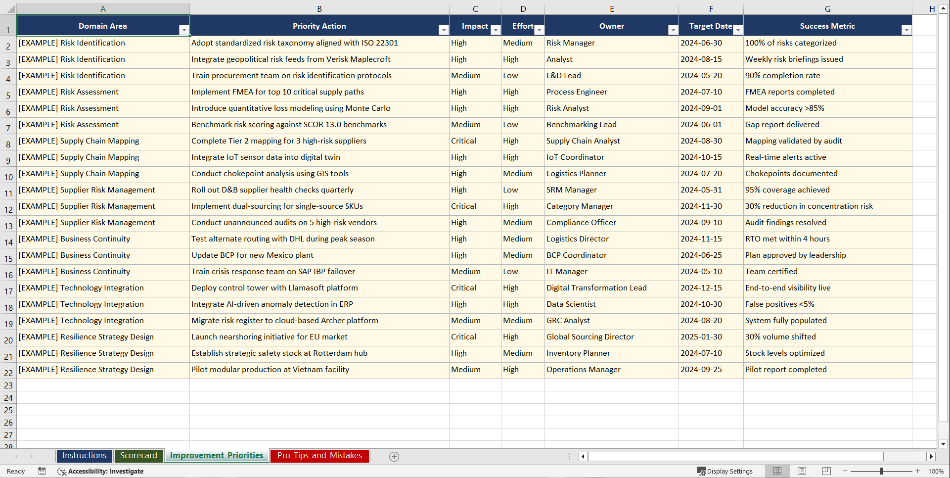 Supply Chain Resilience and Risk Management Playbook (Excel template (XLSX)) Preview Image