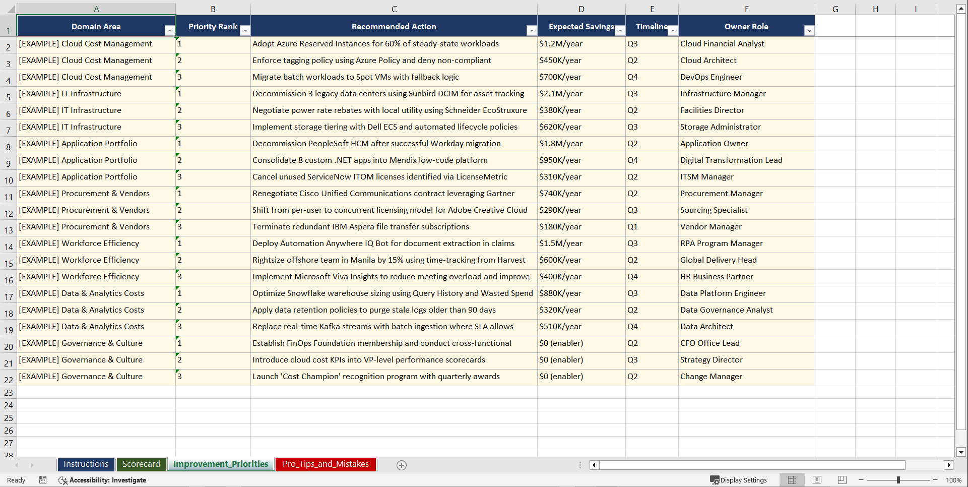Enterprise Cost Optimization Playbook (Excel template (XLSX)) Preview Image