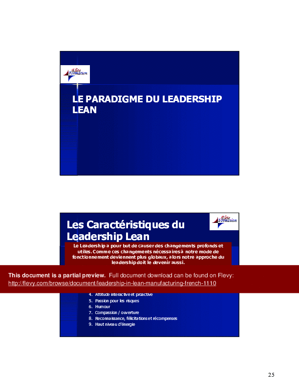 Leadership in Lean Manufacturing (French) (49-page PDF document) Preview Image