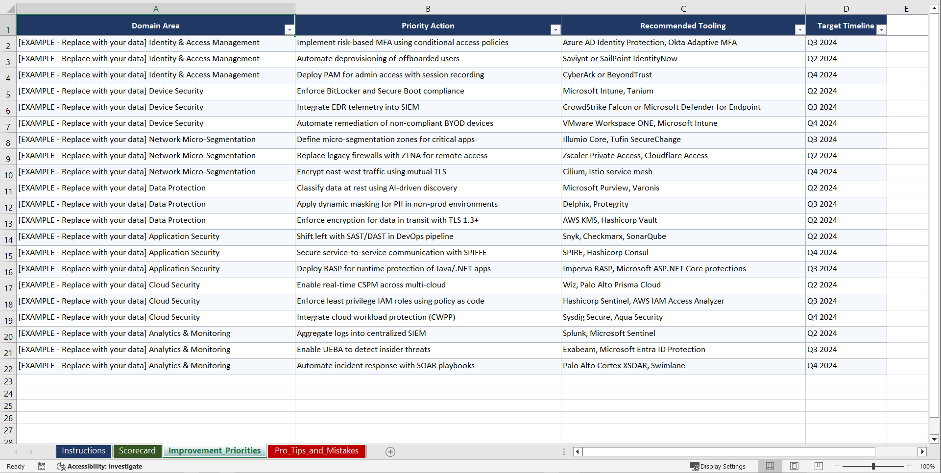 Zero Trust Security Architecture Playbook (Excel template (XLSX)) Preview Image