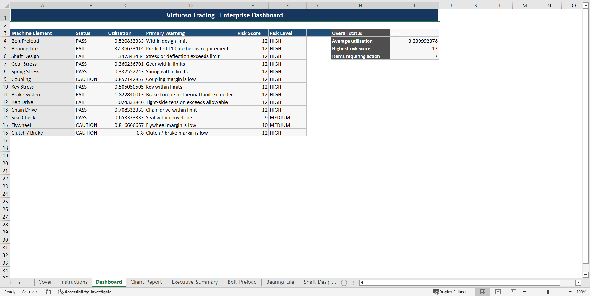 Enterprise Machine Element Design & Reliability Toolkit (Excel template (XLSX)) Preview Image