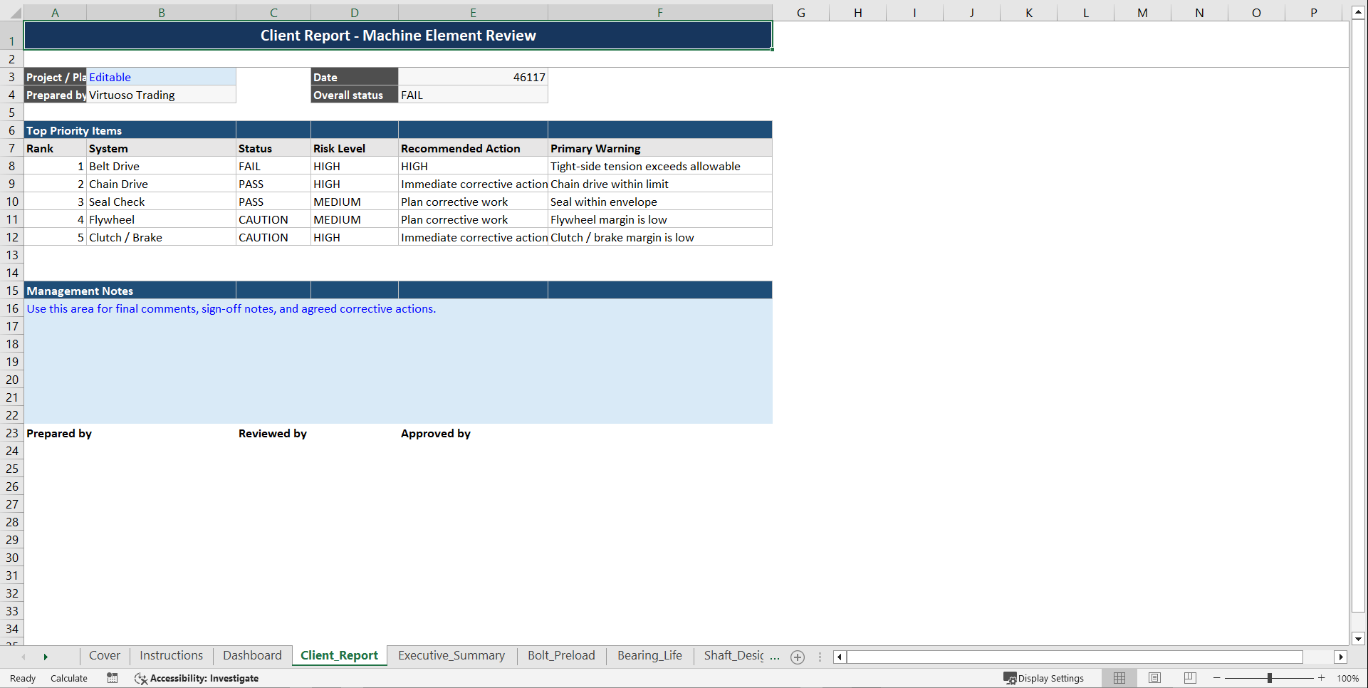 Enterprise Machine Element Design & Reliability Toolkit (Excel template (XLSX)) Preview Image