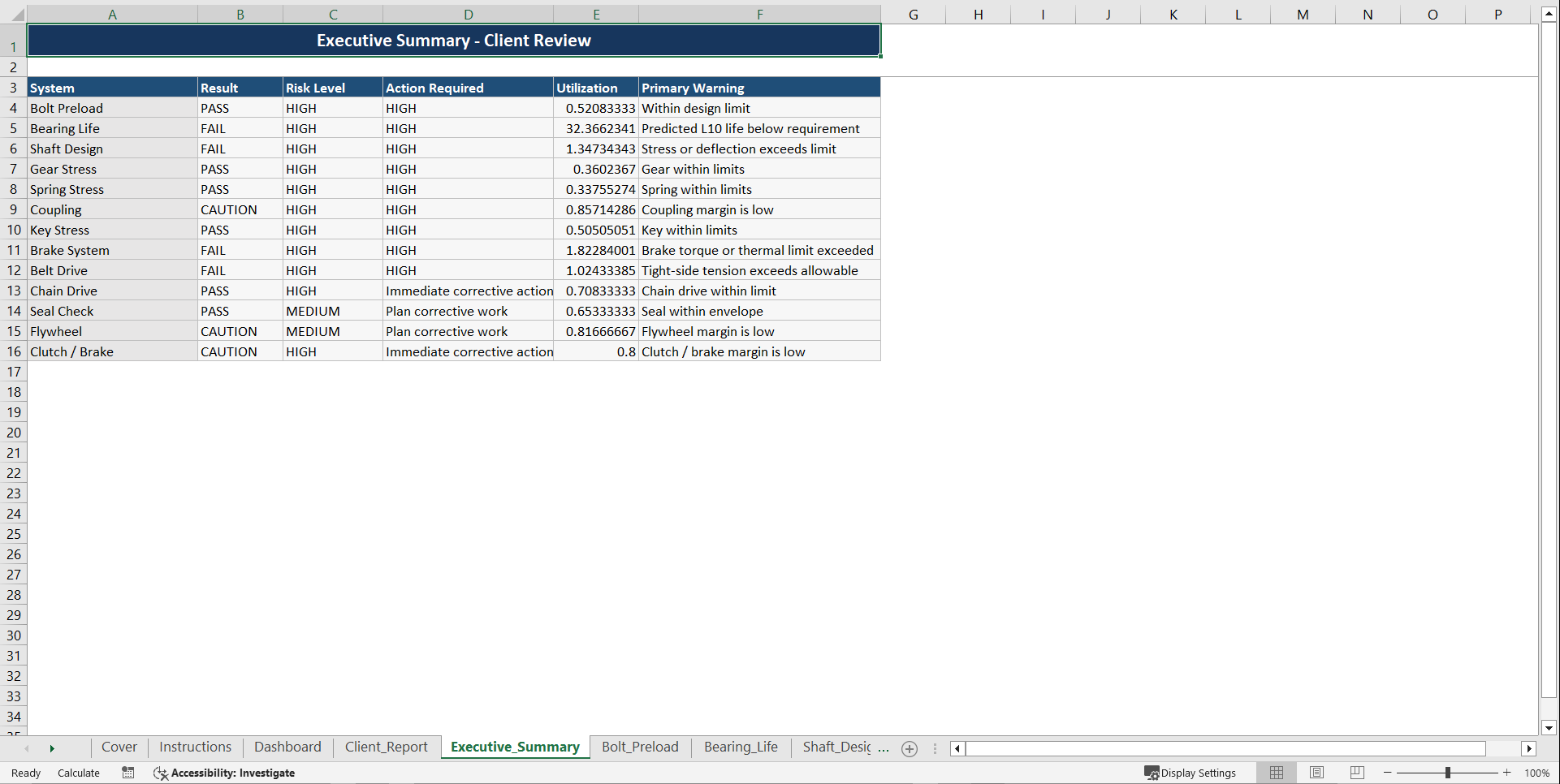 Enterprise Machine Element Design & Reliability Toolkit (Excel template (XLSX)) Preview Image