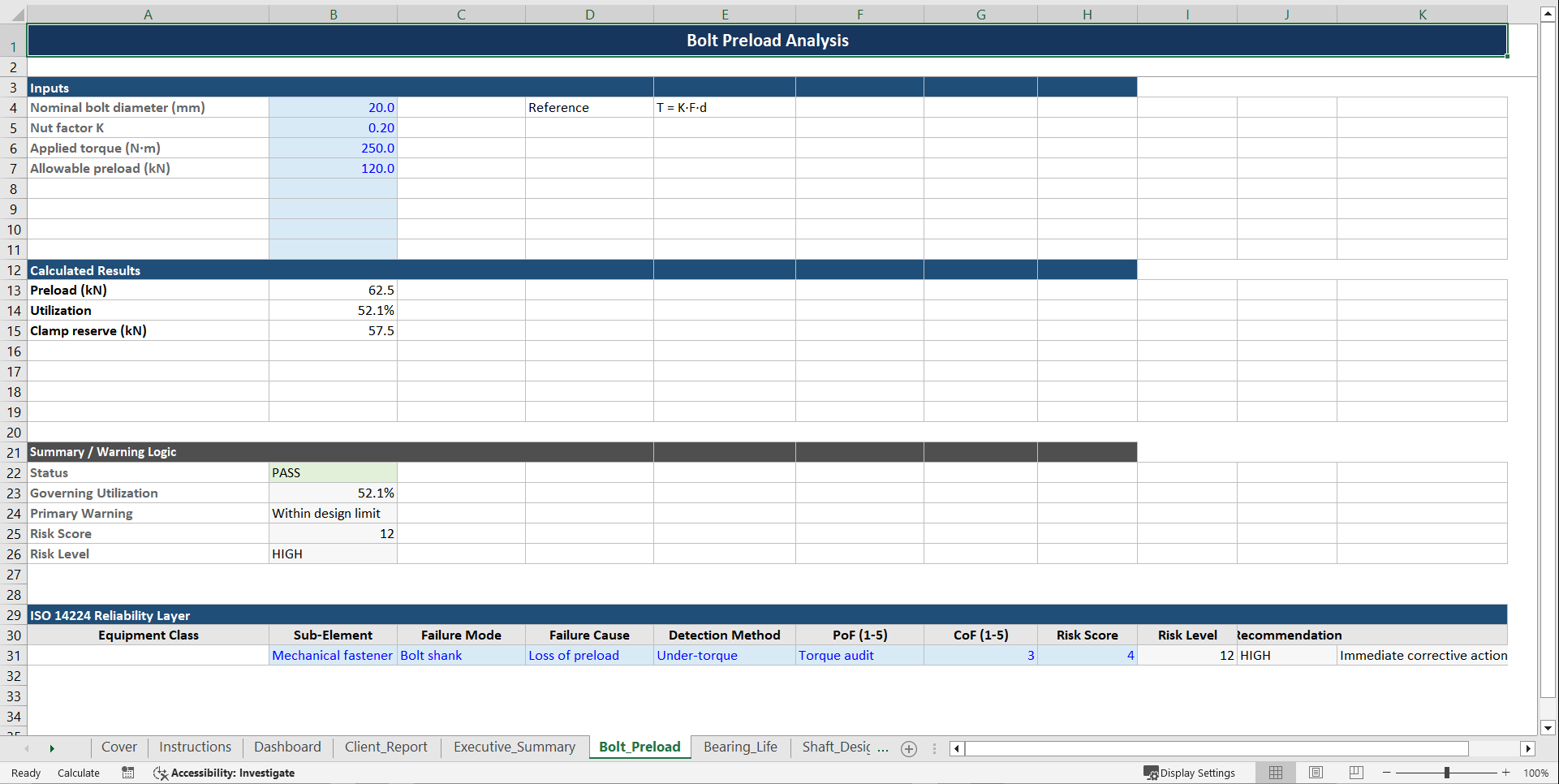 Enterprise Machine Element Design & Reliability Toolkit (Excel template (XLSX)) Preview Image