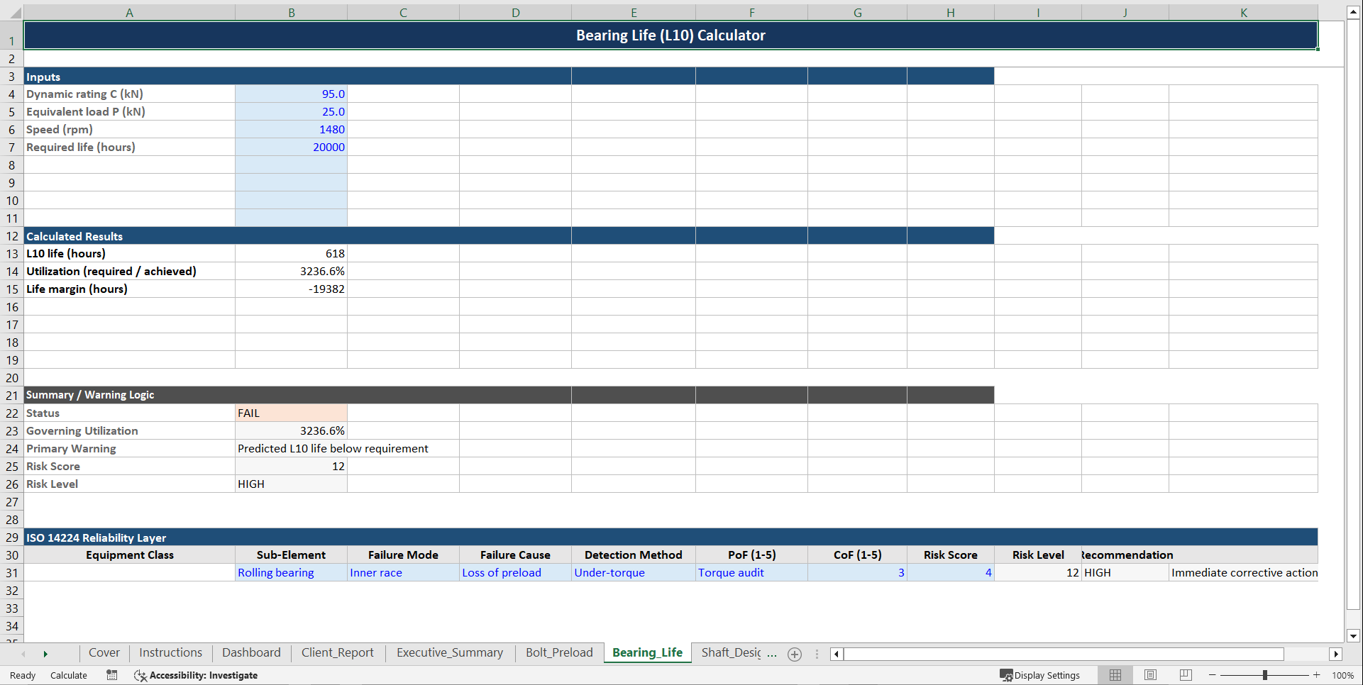 Enterprise Machine Element Design & Reliability Toolkit (Excel template (XLSX)) Preview Image