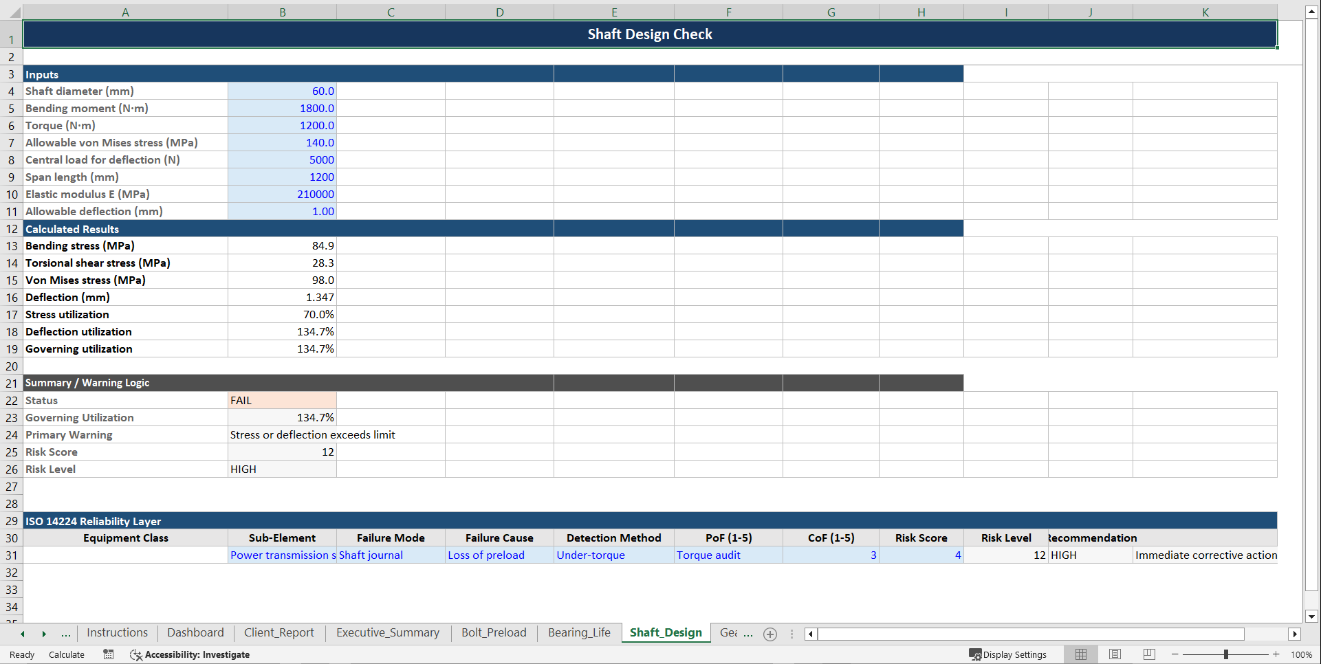 Enterprise Machine Element Design & Reliability Toolkit (Excel template (XLSX)) Preview Image