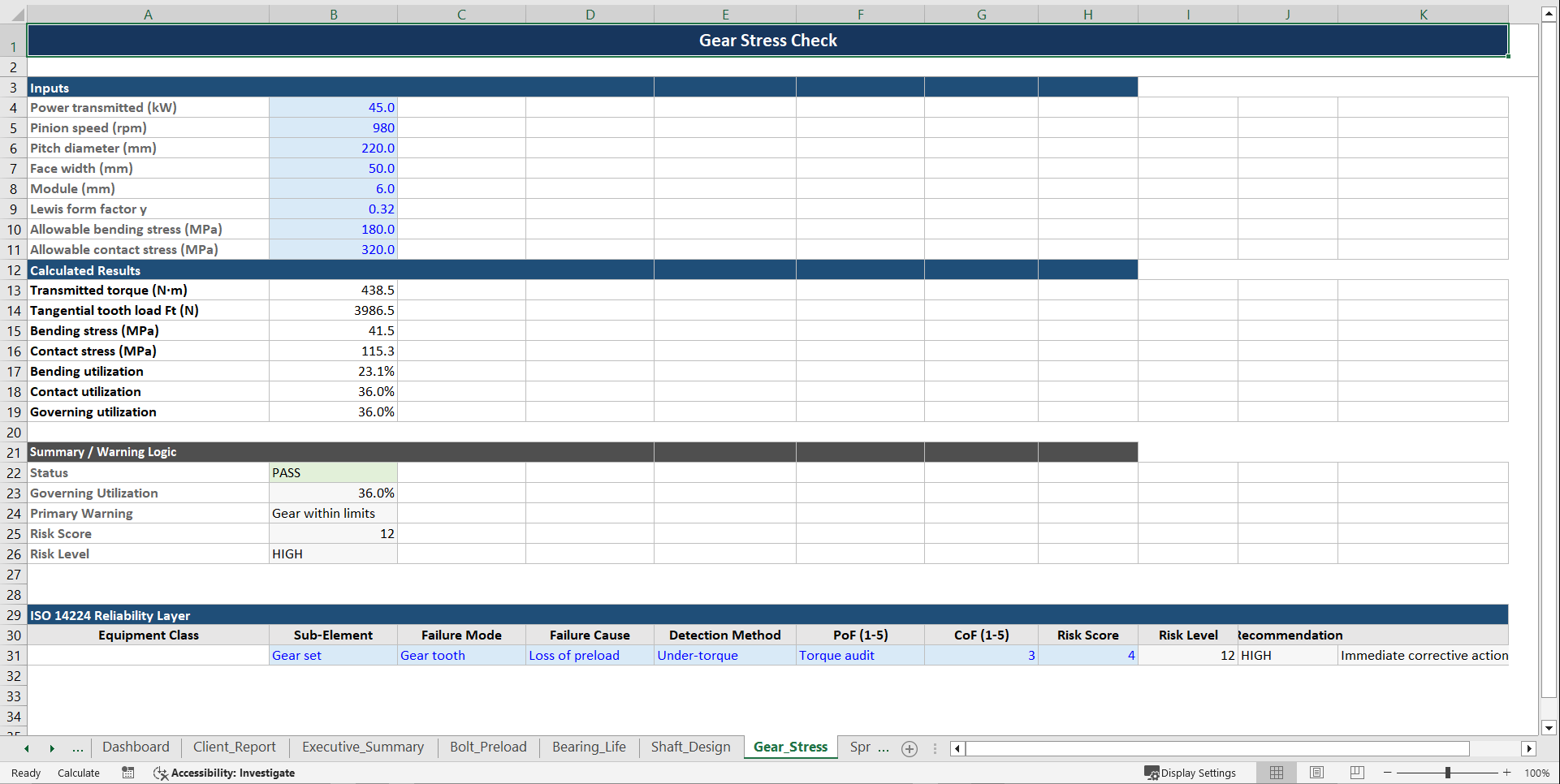 Enterprise Machine Element Design & Reliability Toolkit (Excel template (XLSX)) Preview Image