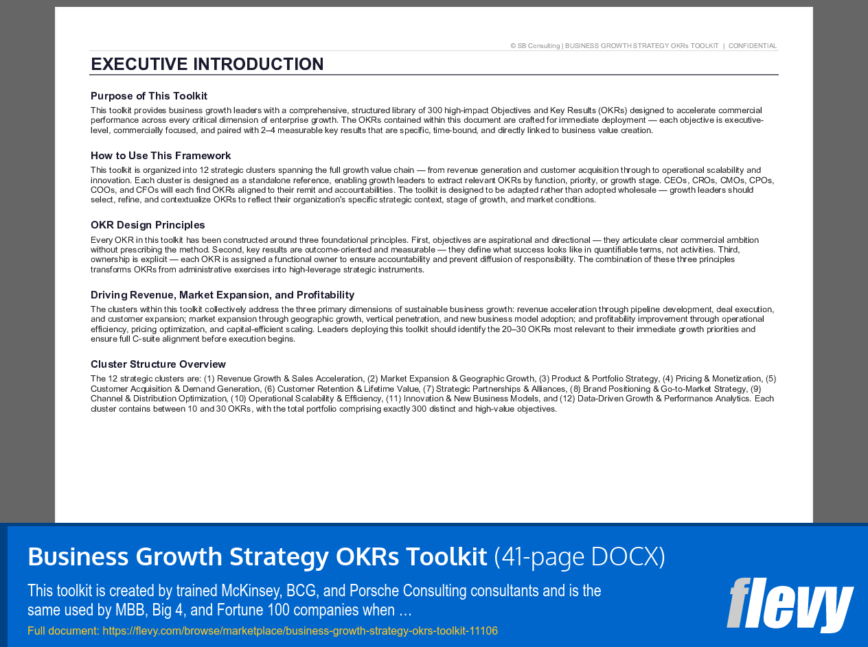 Business Growth Strategy OKRs Toolkit (41-page Word document) Preview Image