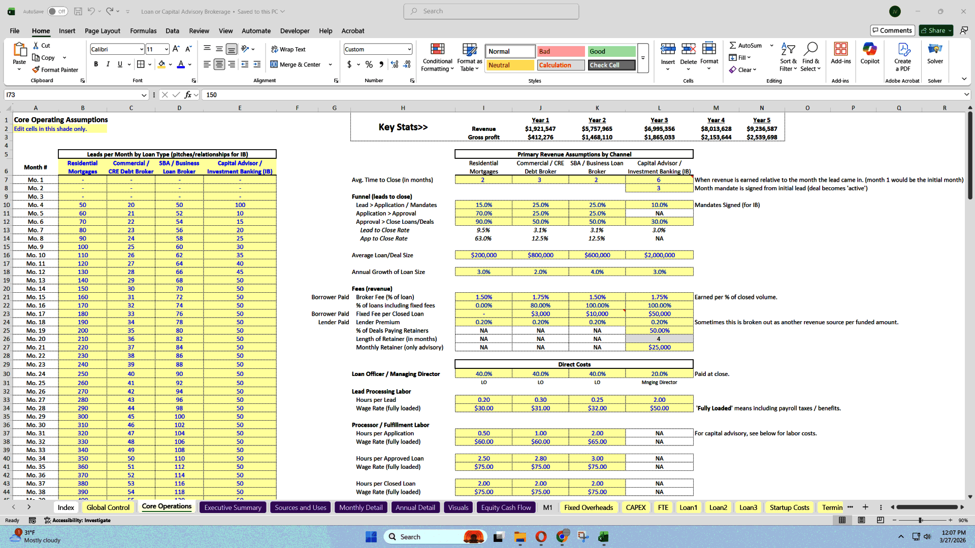 Loan Brokerage / Investment Banking Firm Financial Model (Excel template (XLSX)) Preview Image