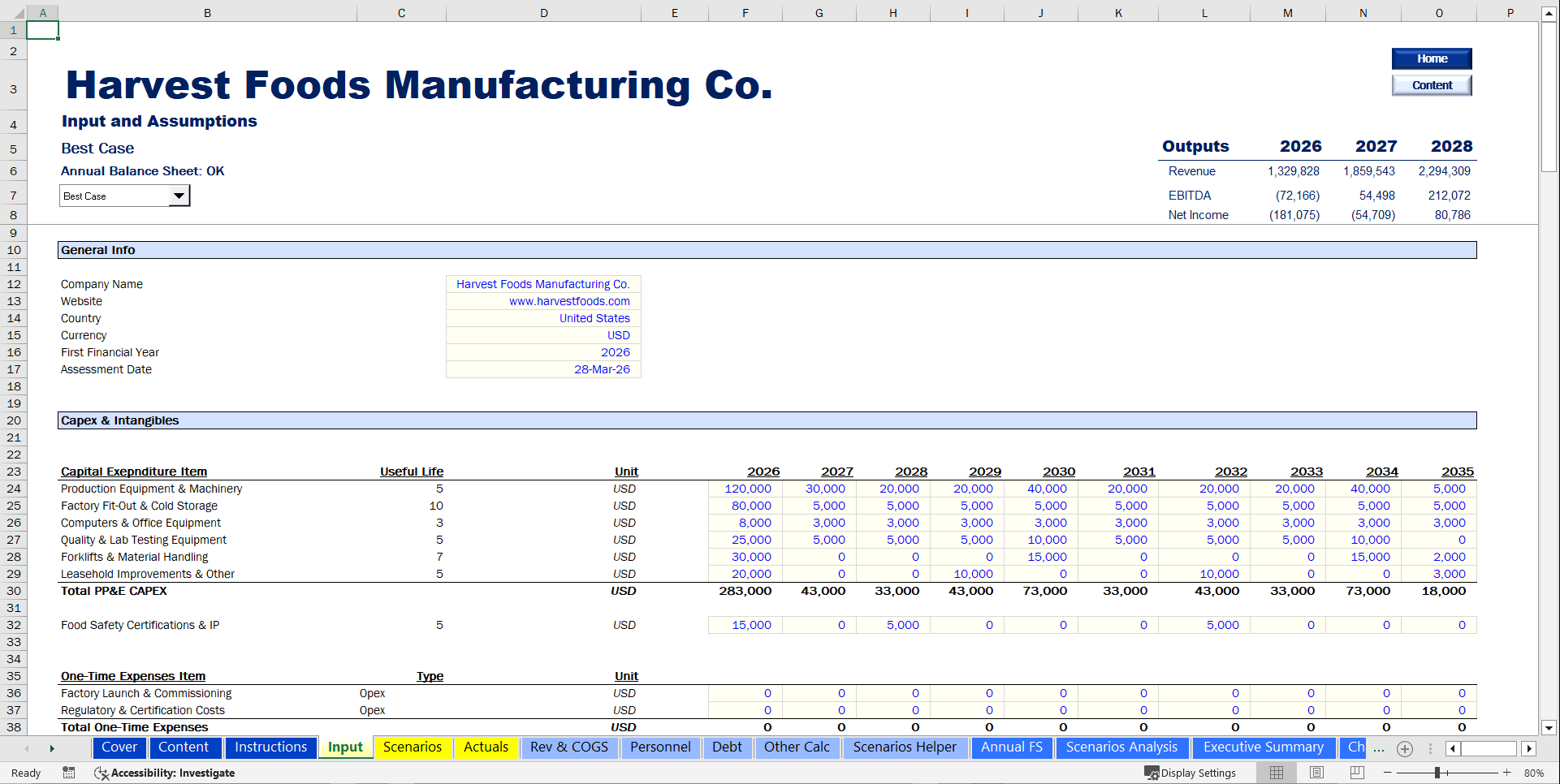 Food Manufacturing Financial Model (Excel template (XLSX)) Preview Image