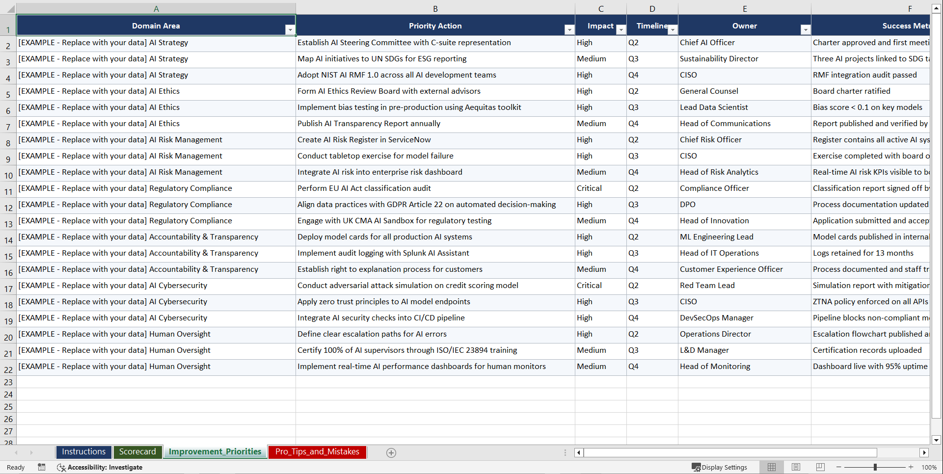 Board Governance and AI Oversight Playbook (Excel template (XLSX)) Preview Image