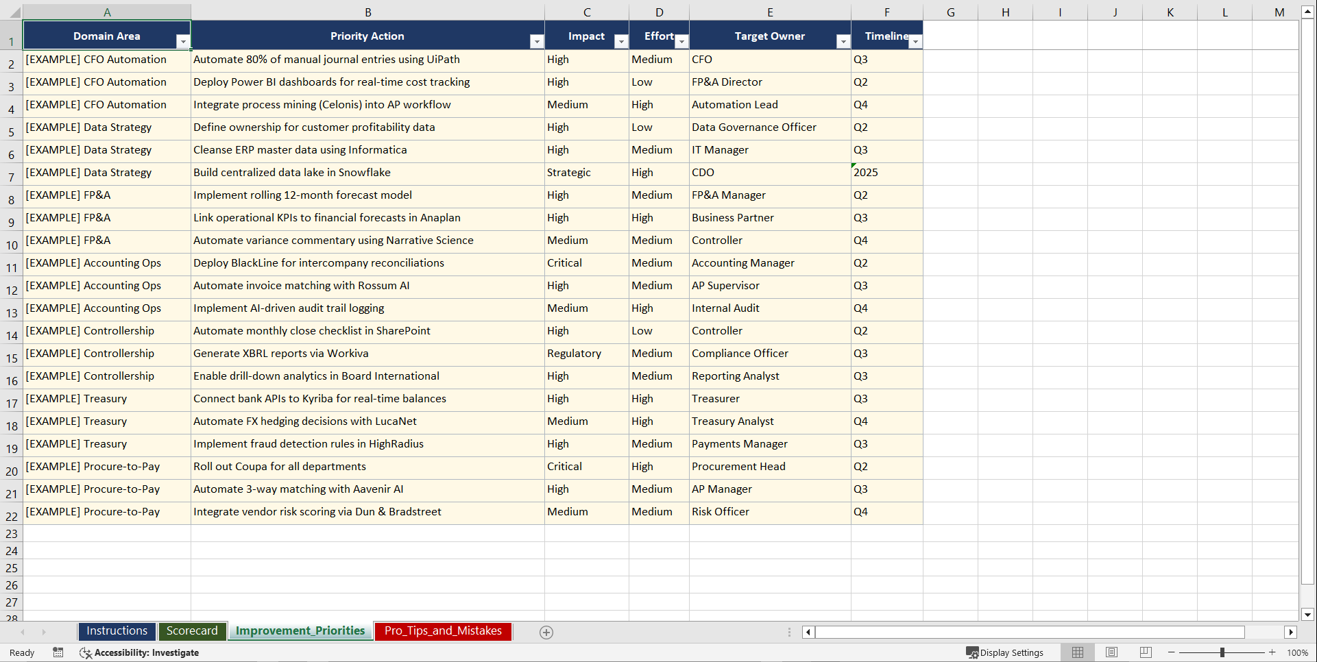 Finance Transformation and CFO Automation Playbook (Excel template (XLSX)) Preview Image
