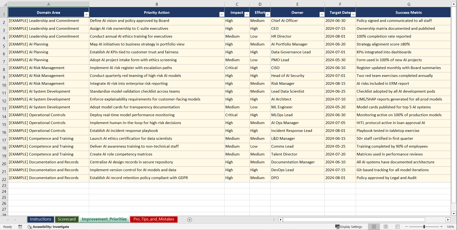 ISO 42001 AI Management System Implementation Playbook (Excel template (XLSX)) Preview Image