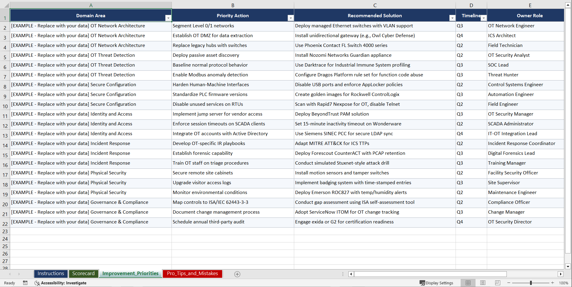 Operational Technology OT Security Playbook (Excel template (XLSX)) Preview Image