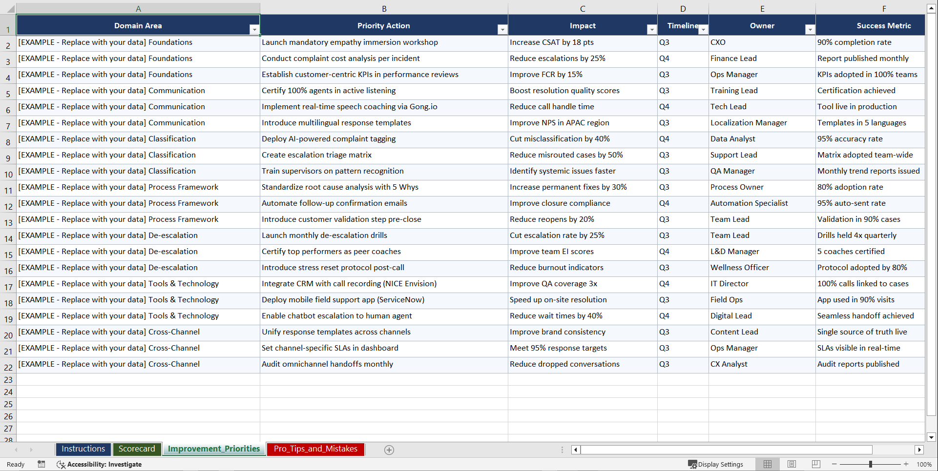 Customer Complaint Handling Mastery Playbook (Excel template (XLSX)) Preview Image