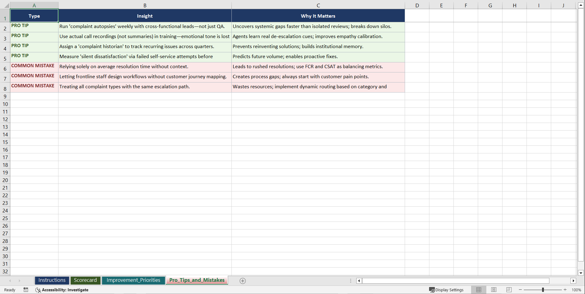 Customer Complaint Handling Mastery Playbook (Excel template (XLSX)) Preview Image