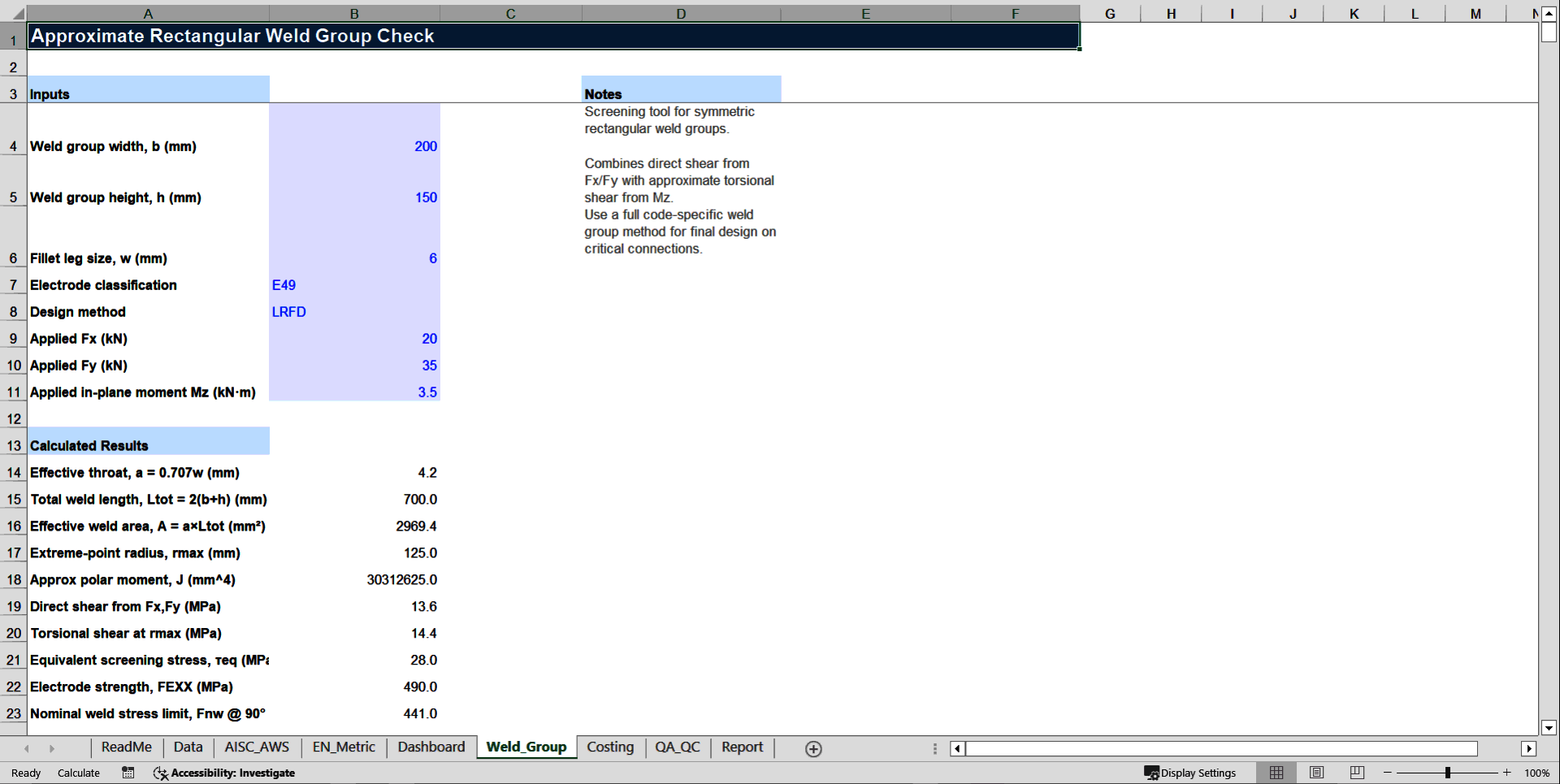 Weld Strength Calculator V3 Enterprise – Metric Design, Fail (Excel template (XLSX)) Preview Image