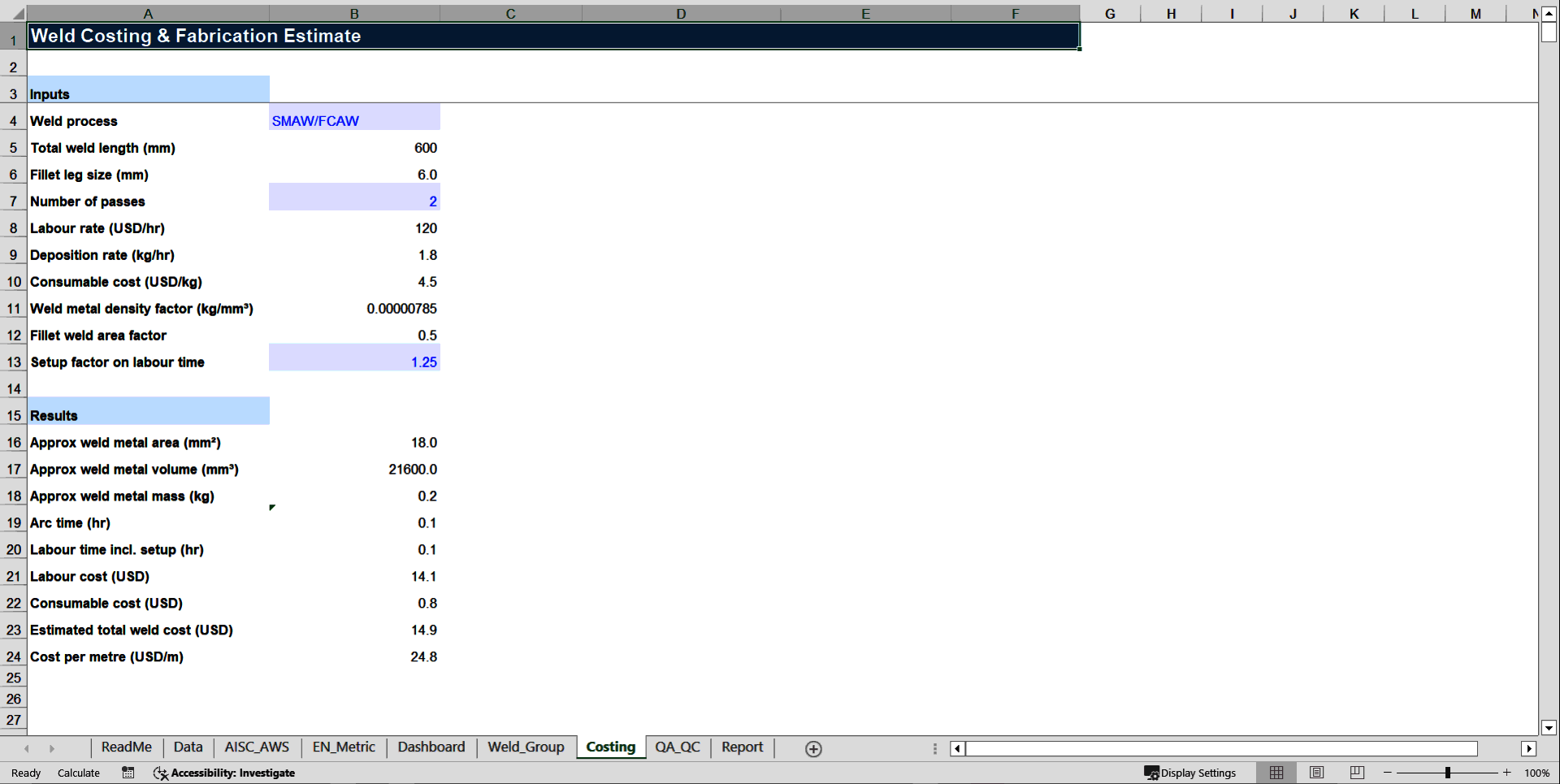 Weld Strength Calculator V3 Enterprise – Metric Design, Fail (Excel template (XLSX)) Preview Image